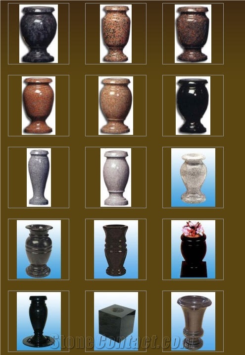 Granite Memorial Urns, Cemetery Monument Vases