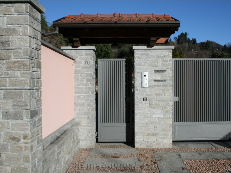 Entry Design with Solid Beola Bianca Quartzite, Beola Bianca Grey Quartzite Gates, Fence