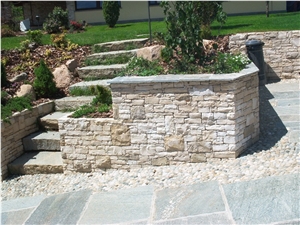 Trani Stone Retaining Garden Wall, Trani Broccato Beige Limestone Garden Wall