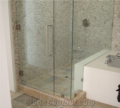 Pebble Stone Mosaic Wall Bathroom Shower Design