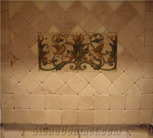 Tumbled Travertino Fiorito Backsplash Wall Tiles, Travertino Fiorito Travertine Tiles