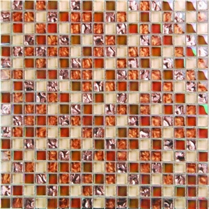 Marble Mixed Glass Bathromm Tile Mosaic, Red Marble Mosaic