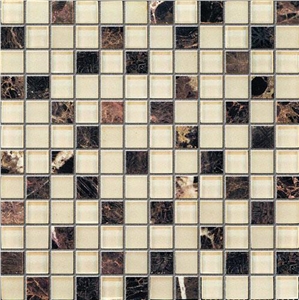 Marble Mixed Glass Bathromm Tile Mosaic, Red Marble Mosaic