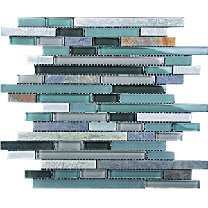 Marble Mixed Glass Mosaic Wall Tiles, Blue Marble Glass Mosaic