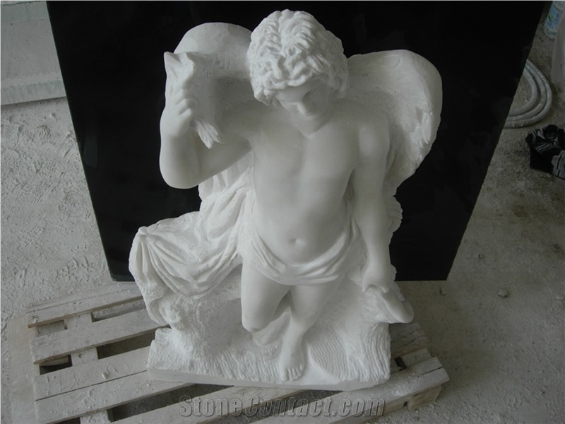 Eros Omnia Vincit Sculpture with Afyon White Marbl, Afyon White Marble Sculpture