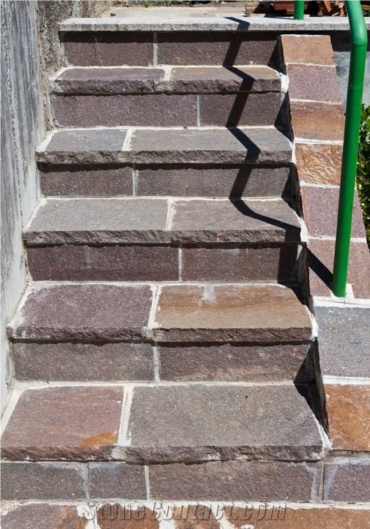 Rosso Porfido Andriano Steps, Porfido Andriano Red Granite Steps