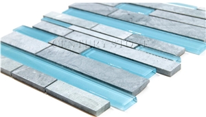 Blue and Grey Marble and Glass Mosaic Tile