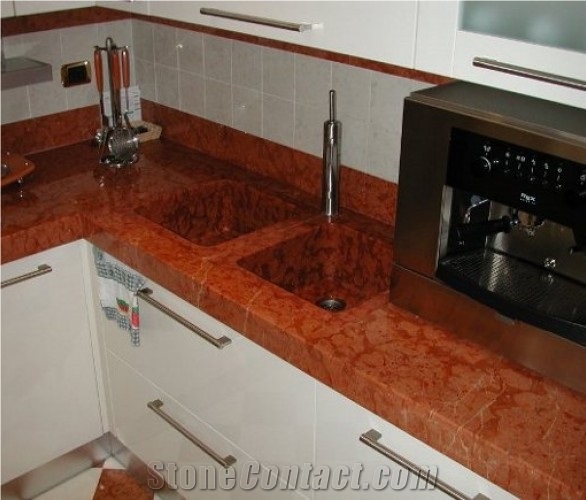 Rosso Castellamare Marble Kitchen, Red Tile Kitchen Countertops
