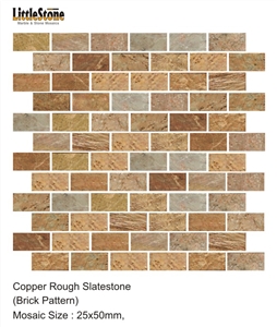 Copper Slate Brick Pattern Mosaic Tiles, Copper Brown Slate Mosaic