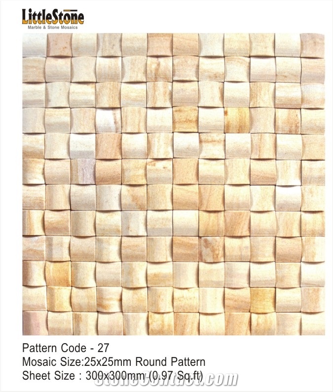 India Beige Sandstone Basketweave Mosaic Wall Tile, Ripon Buff Beige Sandstone Basketweave Mosaic
