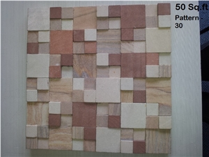 India Beige Sandstone Basketweave Mosaic Wall Tile, Ripon Buff Beige Sandstone Basketweave Mosaic