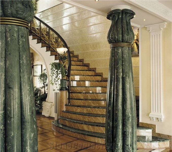 Forest Green Marble Steps and Carved Columns