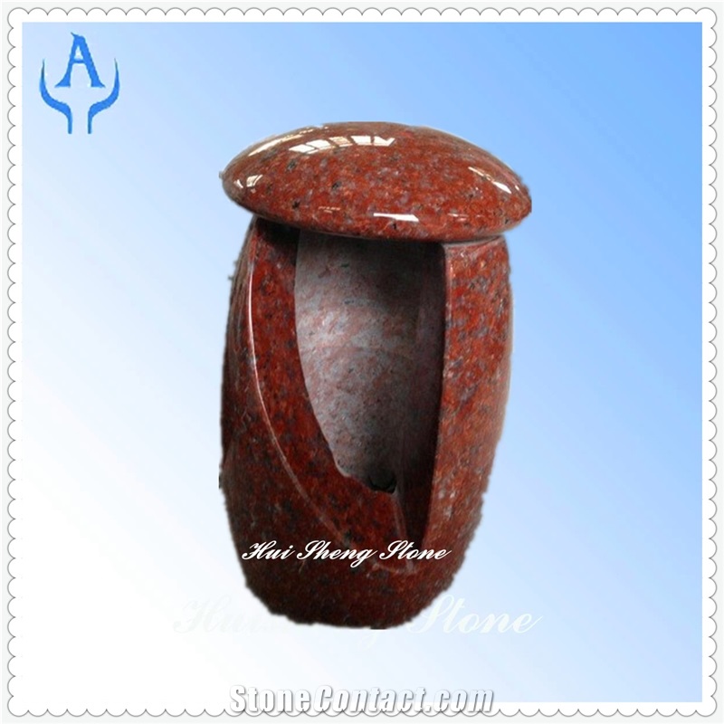 Granite Red Monument Lamp, Red Granite Urn, Vase, Bench