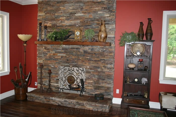 Stacked Stone Fireplace Surround China Apricot Brown Slate