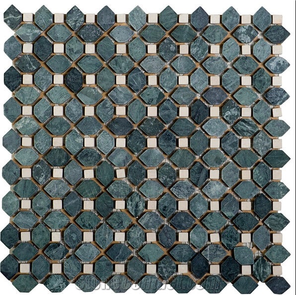 India Green Marble Mosaic Tiles, Gemstone Green Marble Mosaic