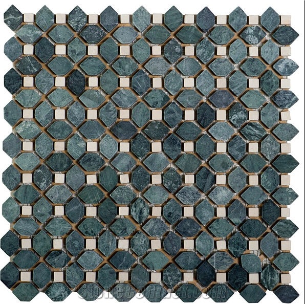India Green Marble Mosaic Tiles, Gemstone Green Marble Mosaic from