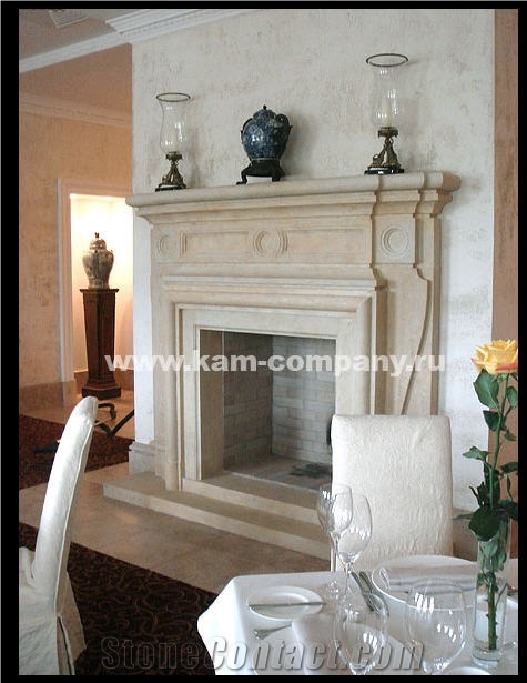 Natural Stone Fireplace, Creme Fatima Beige Limestone Fireplace