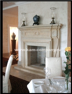 Natural Stone Fireplace, Creme Fatima Beige Limestone Fireplace