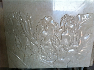 3d Stone Carved Flower Surface Wall Tile, Beige Marble Wall