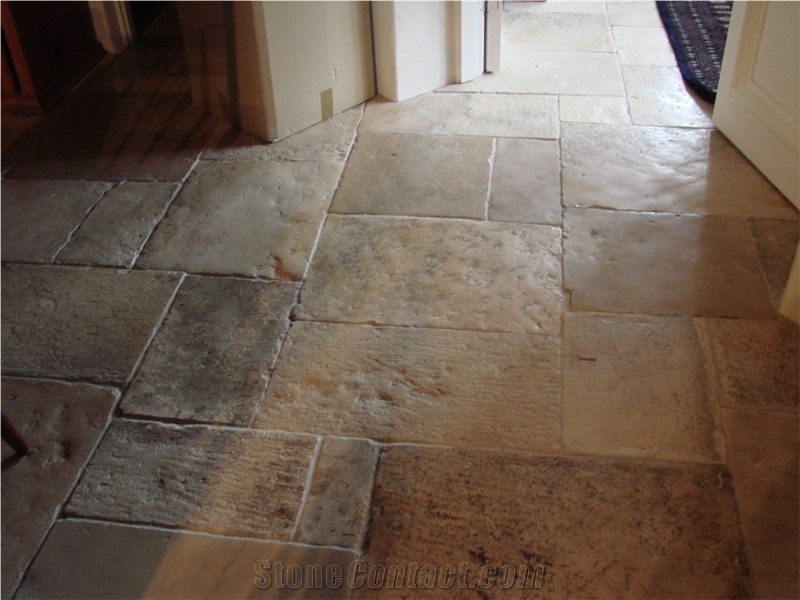 Antique Dalle De Bourgogne Stone Floor Tiles, Beauvillon Dore Limestone Tiles