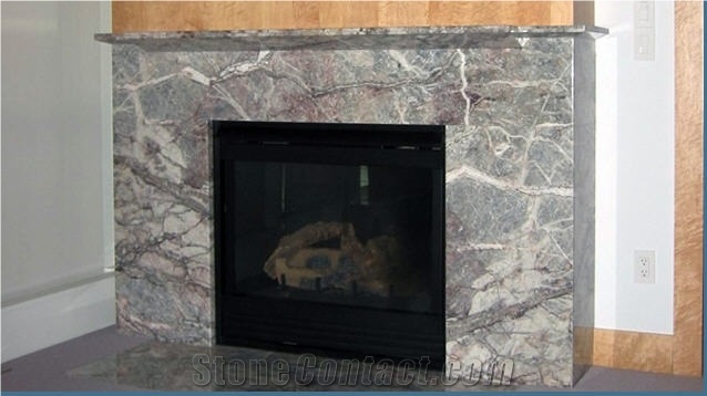 Fior Di Pesco Marble Carved Stone Fireplace, Fior Di Pesco Lilac Marble Fireplace