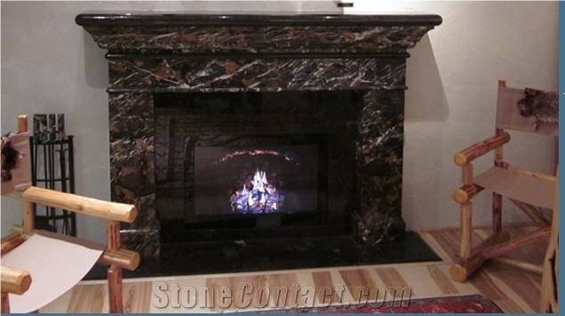 King Gold Marble Carved Stone Fireplace, King Gold Black Marble Fireplace