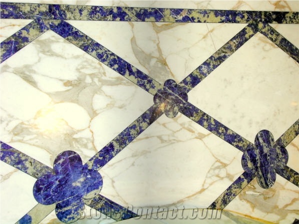 Blue Sodalite Granite, Calacatta Gold Marble Floor