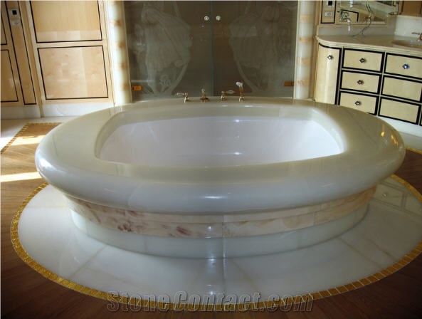 White Onyx Solid Bath Tub, Onice Bianco Avorio White Onyx Bath Tub