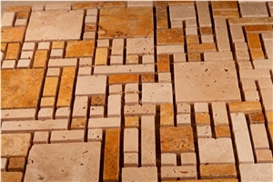 Turkey Beige Travertine, Gold Travertine Mosaic, Gold Yellow Travertine Mosaic