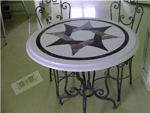 Waterjet Marble Inlayed Tabletop, Calacatta Borghini White Marble Inlayed Tabletop