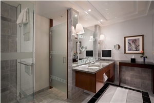 Silver Marble Ritz Carlton Hotel Bathroom Design, Silver Grey Marble Bathroom Design