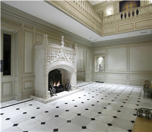 Bianco Carrara a Marble Fireplace and Floor Tiles, Bianco Carrara a White Marble Fireplace