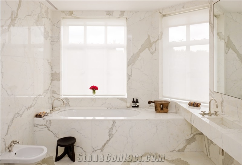 Calacatta Oro Marble Master Bathroom Design, Calacatta Gold White Marble Bathroom Design