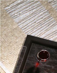 Beige Marble and White Marble Mosaic Floor, Mugla White Marble Mosaic