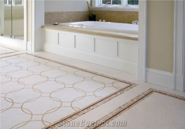 Hotel Bathroom Mosaic Floor, Precious Beige Marble Mosaic
