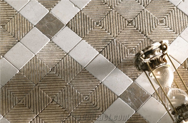 Kaleidoscope Mosaic Tile Bathroom Shower Floor, Marmara White Marble Mosaic