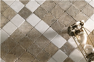 Kaleidoscope Mosaic Tile Bathroom Shower Floor, Marmara White Marble Mosaic