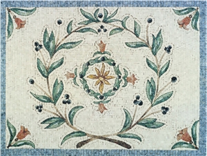 Marble Mosaic Carpet Medallion for Flooring, Verde Laguna Green Marble Carpet Medallion