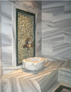 Turkish Hammam with Silver Marmara Marble, Silver Marmara White Marble Bath Design
