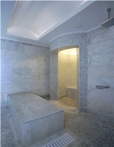 White Marble Turkish Hammam Design, Rosa Bellissimo White Marble Bath Design