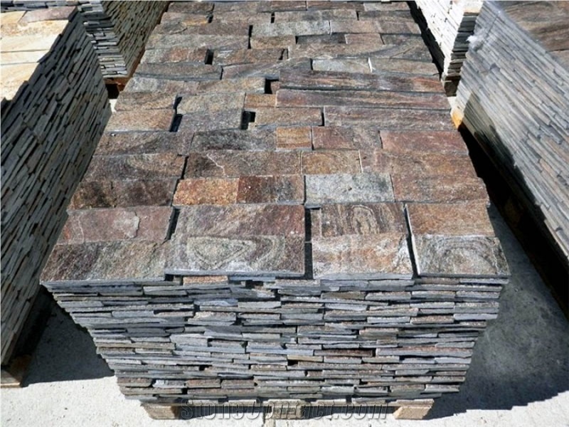 Coffee Formed Natural Stone Wall Cladding Tiles, Brown Quartzite Wall Cladding
