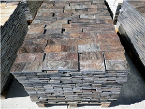 Coffee Formed Natural Stone Wall Cladding Tiles, Brown Quartzite Wall Cladding