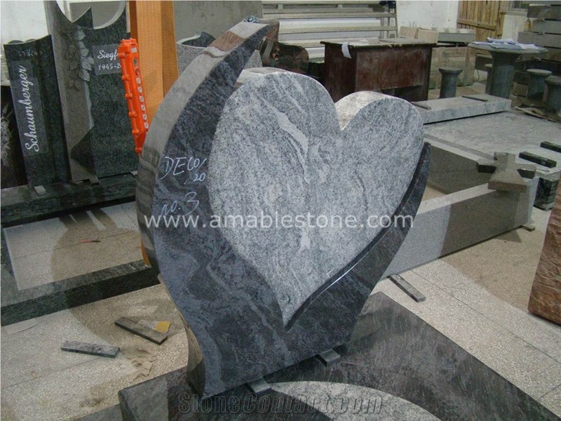 Bahama Blue Granite Heart French Tombstone