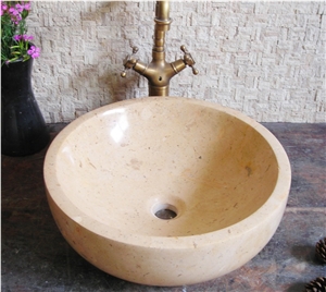 Beige Limestone Bathroom Round Sinks,Wash Basins,Vessel Sinks
