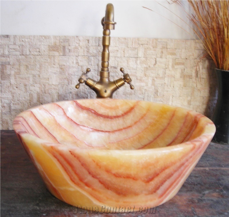Natural Stone Sinks,Wash Basins,Pink Porriny Onyx Wash Basins