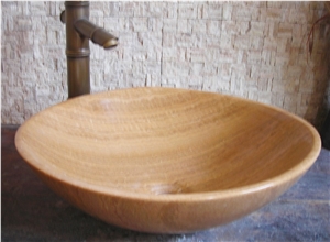 Natural Stone Sinks,Wash Basins, Yellow Wood Vein Brown Marble Wash Basins