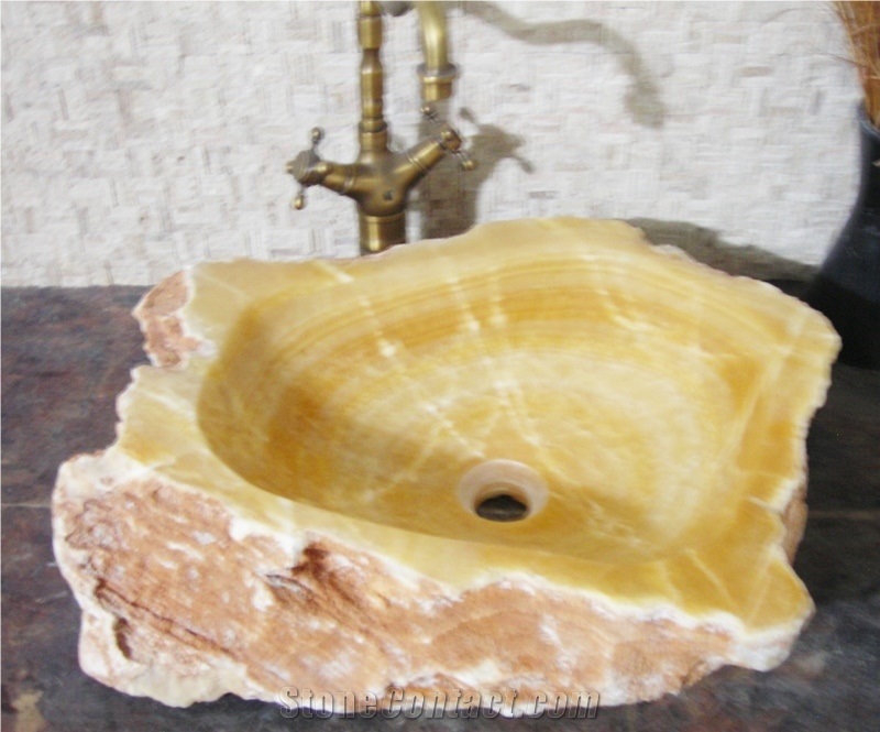 Natural Stone Sinks,Wash Basins, Gold Yellow Onyx Wash Basins