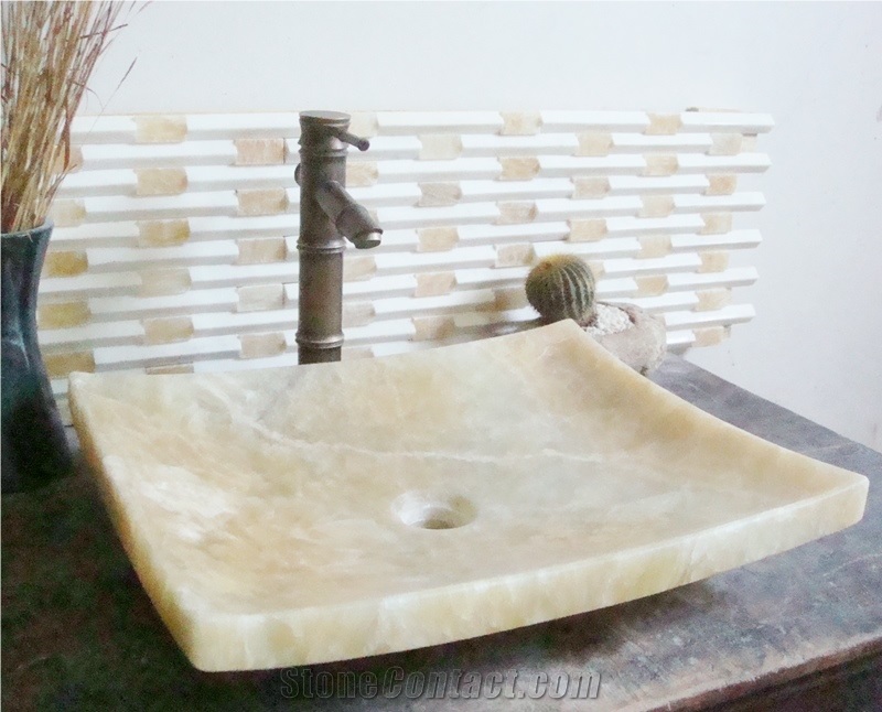 Natural Stone Sinks,Wash Basins, Topaz Yellow Marble Wash Basins