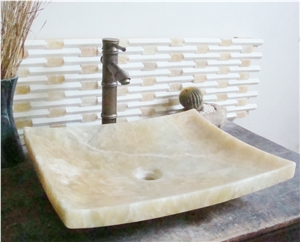 Natural Stone Sinks,Wash Basins, Topaz Yellow Marble Wash Basins