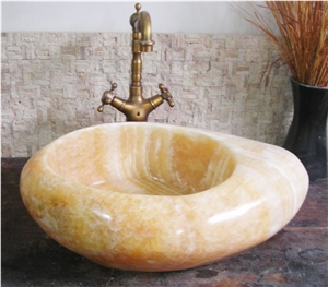 Natural Stone Vessel Sinks,Wash Basins, China Yellow Onyx Vessel Sinks
